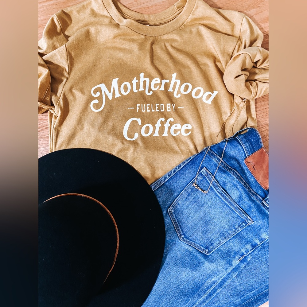 Motherhood fueled by coffee, graphic T-shirt